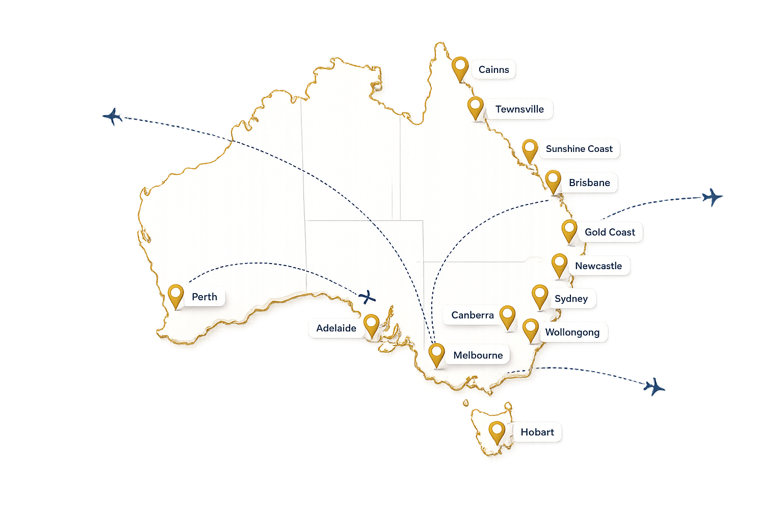 Australia map with major student cities